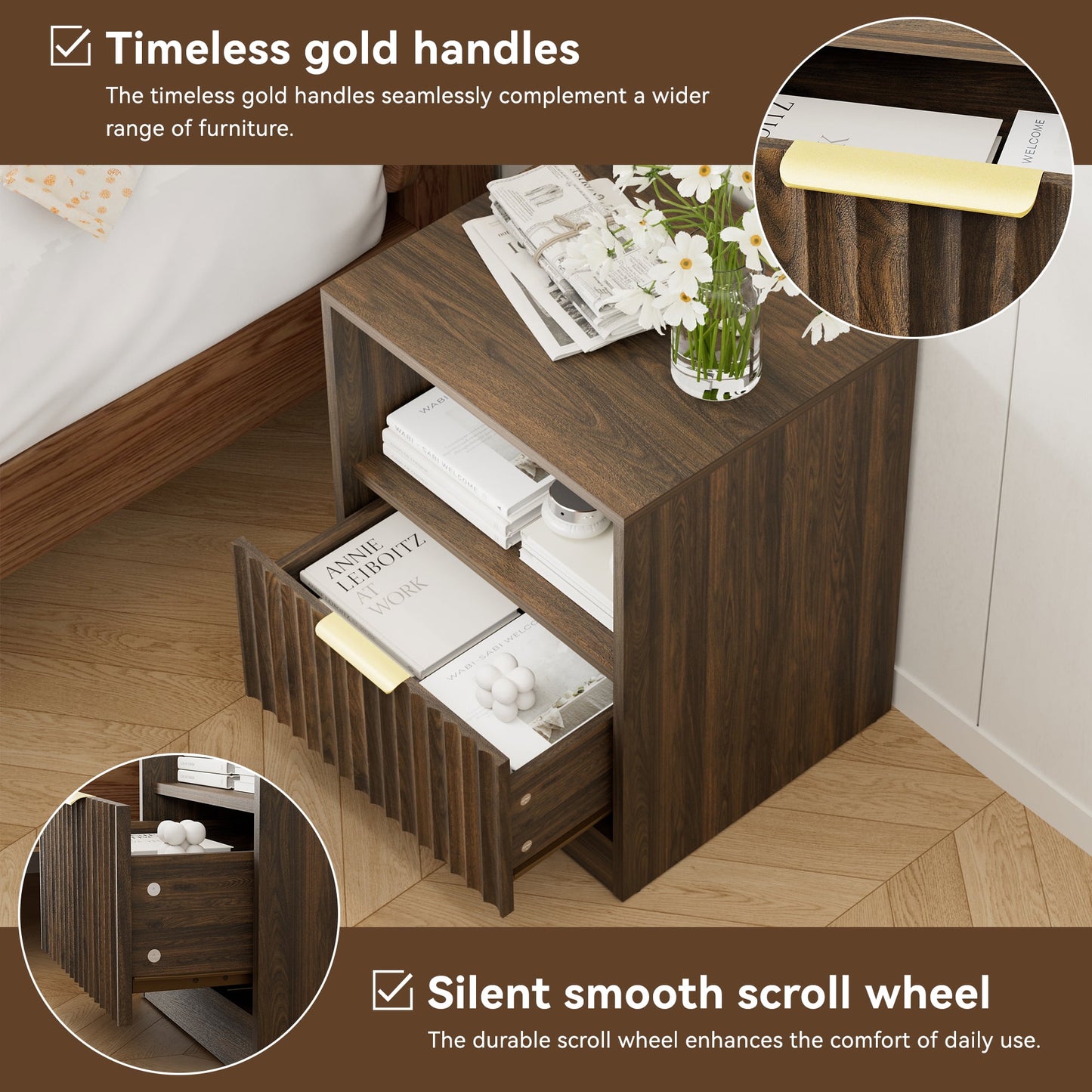 YouTrend Nightstand Set of 2 with 2 Drawers for Bedroom, Small End Table for Adults, Wooden Storage Cabinet for Living Room