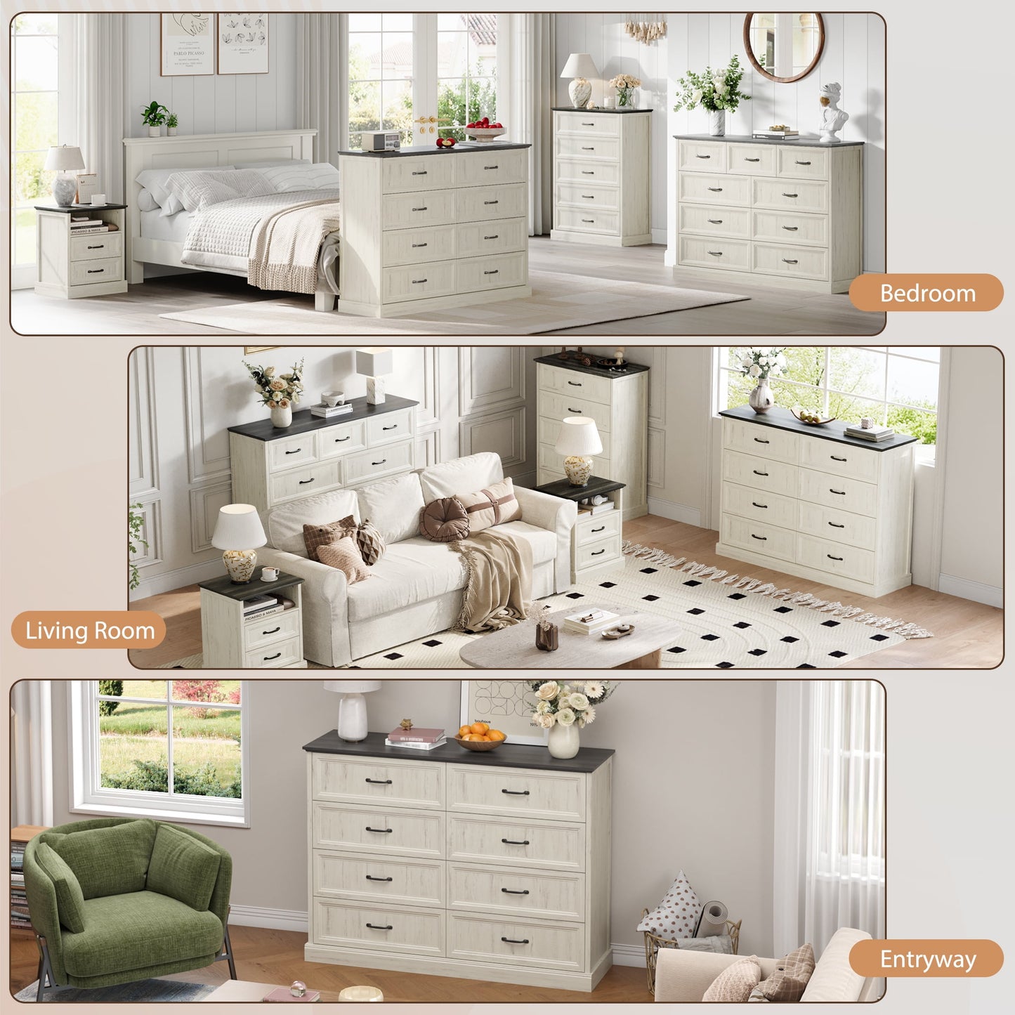 YouTrend Rustic 9-Drawer Wood Dresser, Large Storage Chest Organizer with Metal Handles for Bedroom, Living Room, Farmhouse Style Furniture,Gray