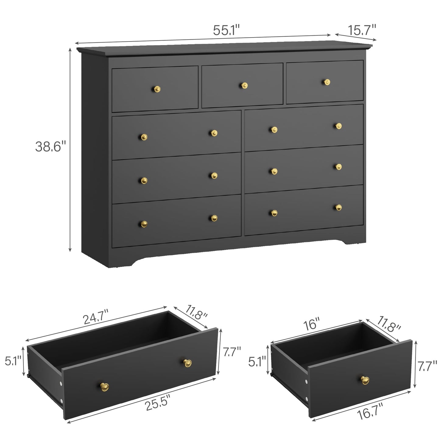 YouTrend 55.1" Wide Dresser for Bedroom, 10 Drawer Dresser with Large Drawers, Dresser for TVs Up to 65",Brown