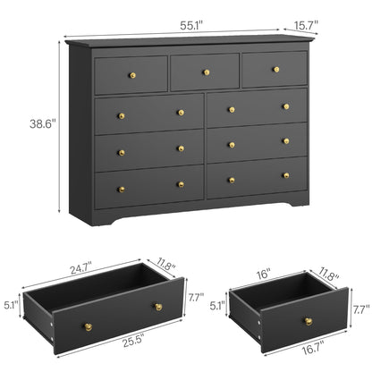 YouTrend 55.1" Wide Dresser for Bedroom, 10 Drawer Dresser with Large Drawers, Dresser for TVs Up to 65",Brown