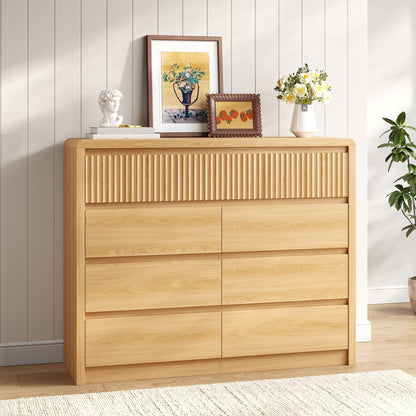ASTUVIA 9 Fluted Drawers Dresser for Bedroom, 49.2" W Modern Chest of Drawers with Curved Profile Design, Mid Century Storage Dressers Organizer,Brown