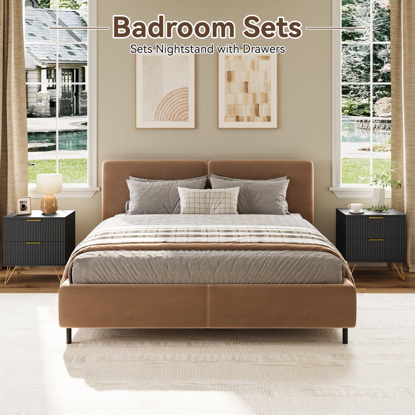 YouTrend 7 Drawer Dresser and Nightstand Sets for Bedroom,3 Piece Bedroom Dresser Set,Fluted Dressers and Nightstands, Modern Bedroom Set