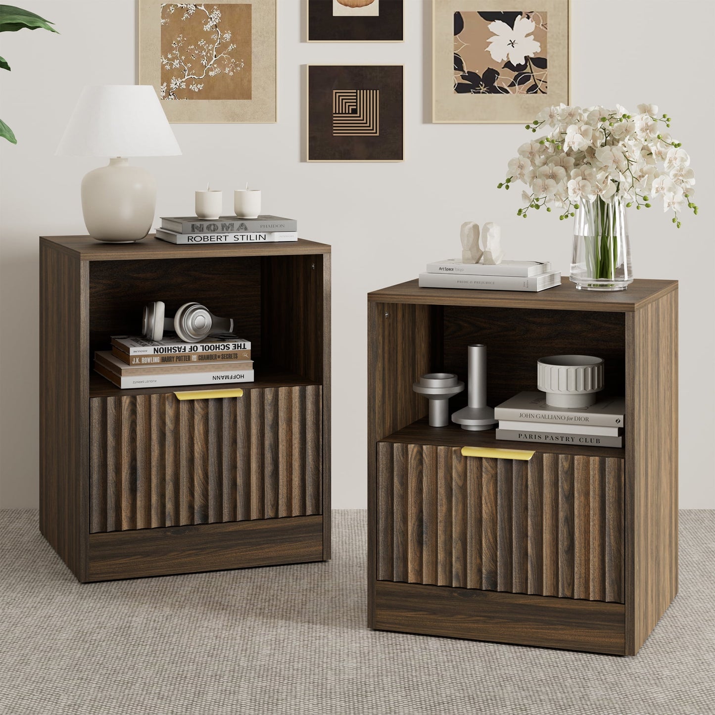 YouTrend Nightstand Set of 2 with 2 Drawers for Bedroom, Small End Table for Adults, Wooden Storage Cabinet for Living Room