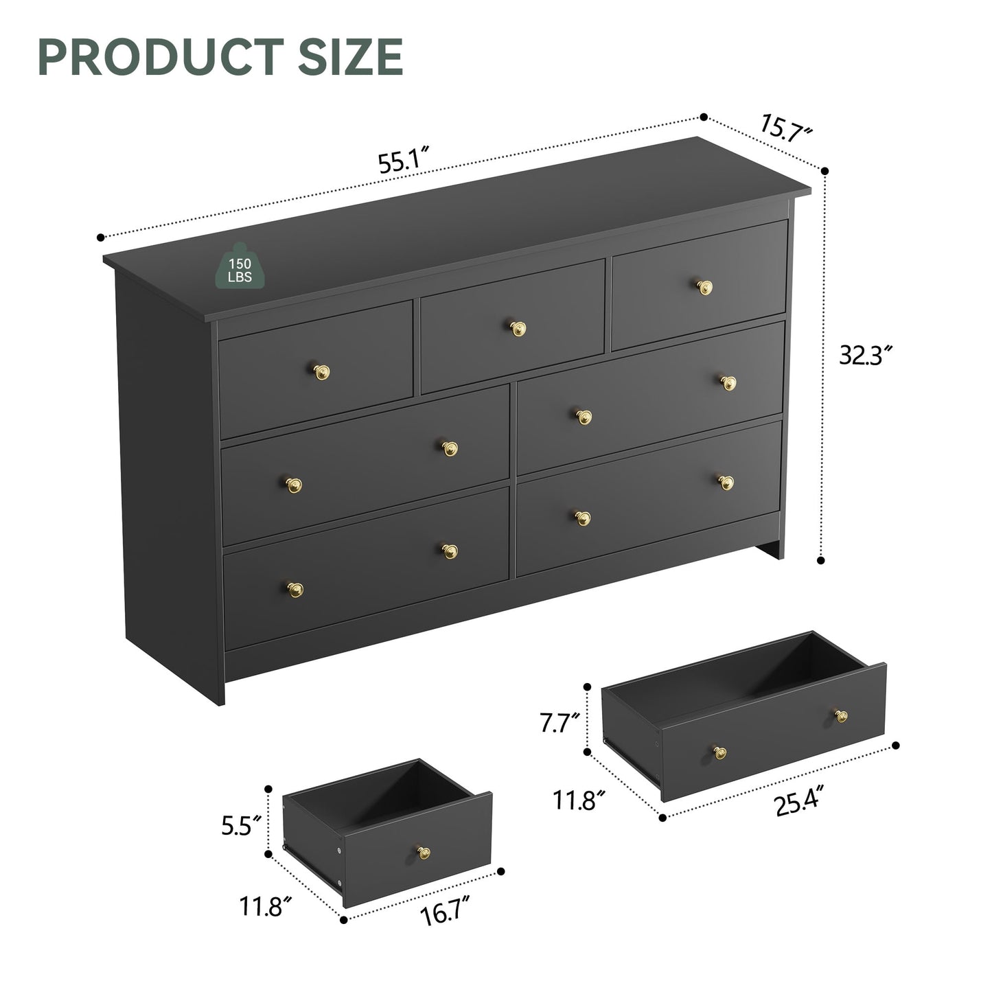 ASTUVIA 7 Drawer White Dresser for Bedroom - Wide TV Stand with Anti-Tip Metal Rails