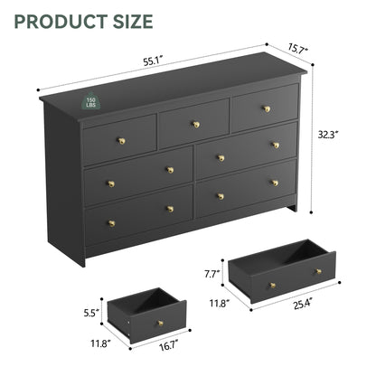 ASTUVIA 7 Drawer White Dresser for Bedroom - Wide TV Stand with Anti-Tip Metal Rails