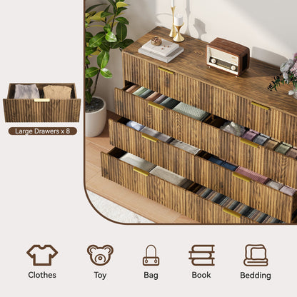 YouTrend 7 Drawer Dresser and Nightstand Sets for Bedroom,3 Piece Bedroom Dresser Set,Fluted Dressers and Nightstands, Modern Bedroom Set