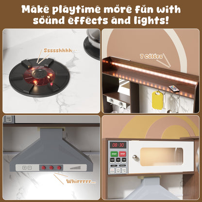 ASTUVIA Wooden Play Kitchen For Kids With Realistic Lights & Sounds, Smart Storage, Pretend Ice Maker, Sink, Stove, Inspiring Creative Role Play Toy
