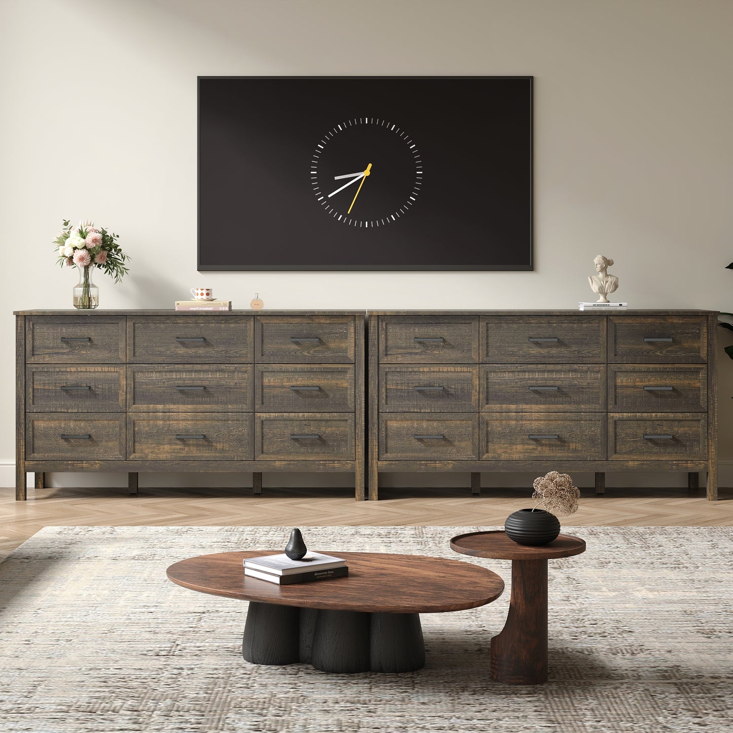 9 Drawer Farmhouse Dresser,Wood Adult Rustic Chest of Drawer with Metal Handles for Bedroom Living Room Hallway