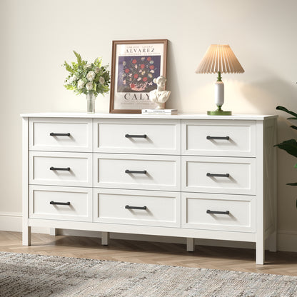 9 Drawer Farmhouse Dresser,Wood Adult Rustic Chest of Drawer with Metal Handles for Bedroom Living Room Hallway
