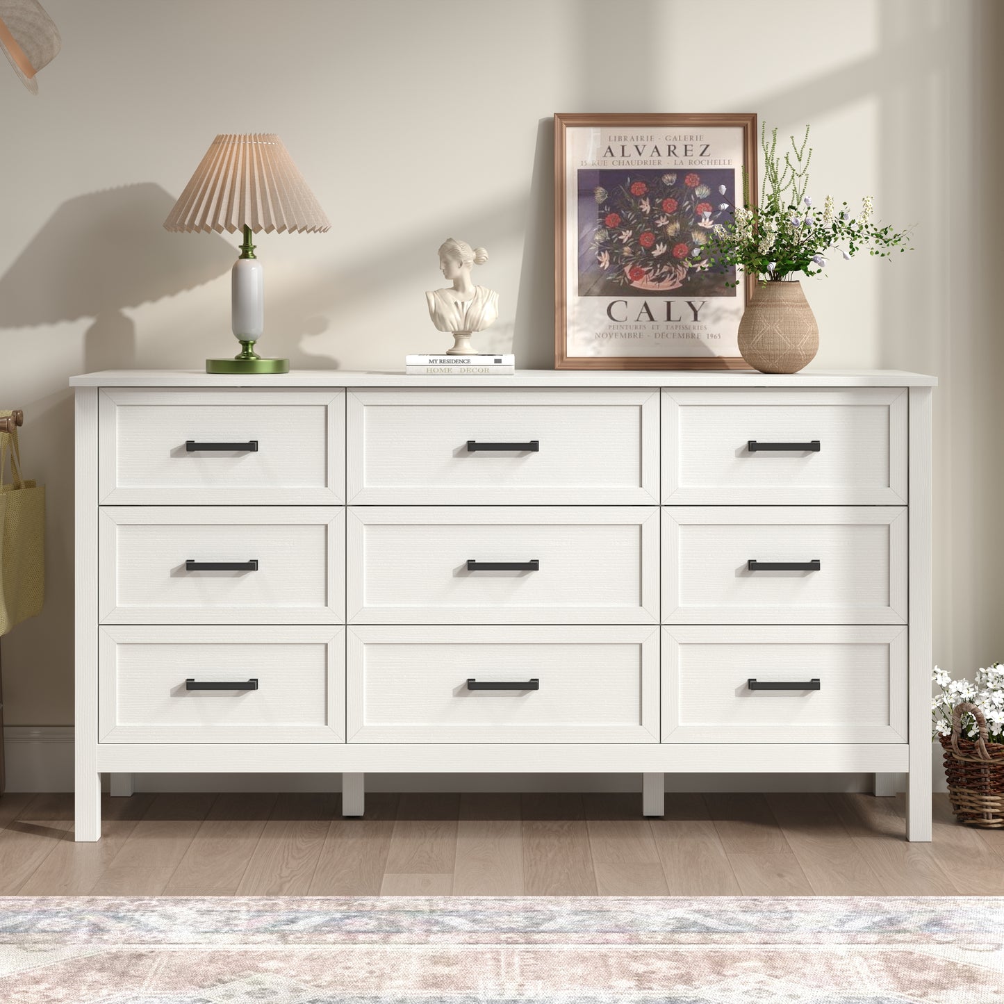 9 Drawer Farmhouse Dresser,Wood Adult Rustic Chest of Drawer with Metal Handles for Bedroom Living Room Hallway