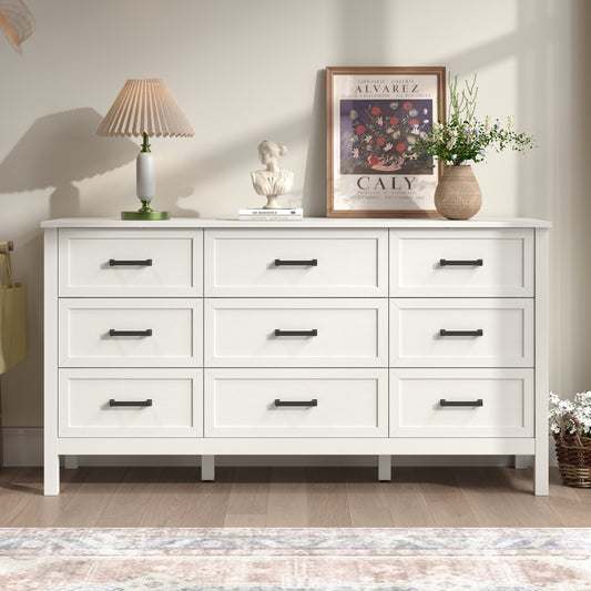 9 Drawer Farmhouse Dresser,Wood Adult Rustic Chest of Drawer with Metal Handles for Bedroom Living Room Hallway