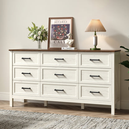 9 Drawer Farmhouse Dresser,Wood Adult Rustic Chest of Drawer with Metal Handles for Bedroom Living Room Hallway