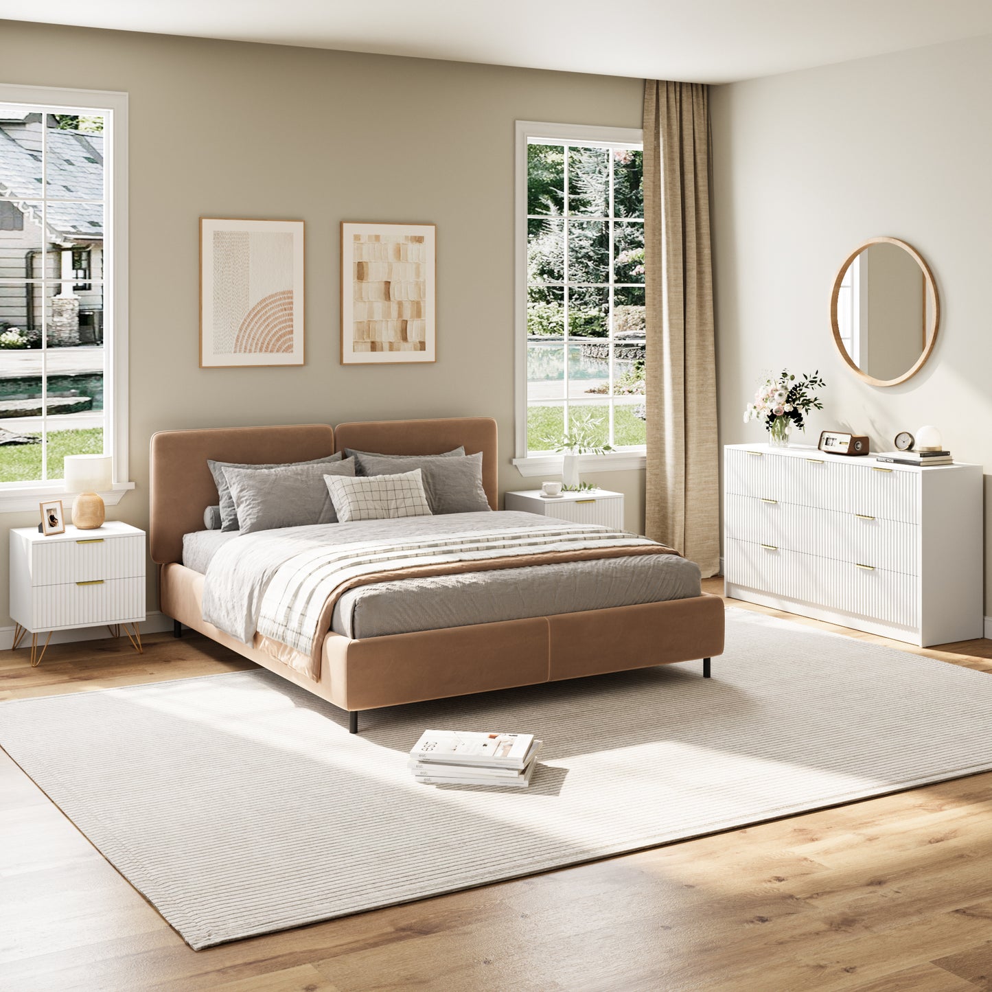 YouTrend 7 Drawer Dresser and Nightstand Sets for Bedroom,3 Piece Bedroom Dresser Set,Fluted Dressers and Nightstands, Modern Bedroom Set