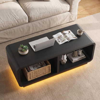 ASTUVIA Coffee Table with LED Lights, 47.2" W TV Stand Center Table with 2-Tiers for Living Room