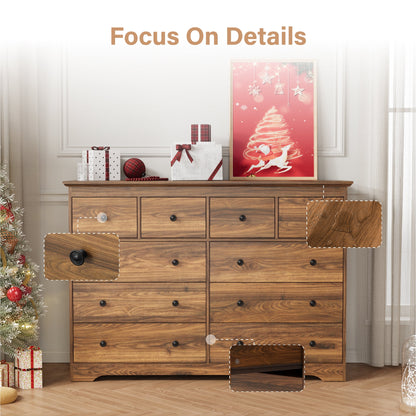 YouTrend 55.1" Wide Dresser for Bedroom, 10 Drawer Dresser with Large Drawers, Dresser for TVs Up to 65",Brown