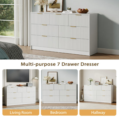 YouTrend Dresser for Bedroom with 7 Drawers,Fluted Dresser with Metal Handle,Modern Chest of Drawer TV Stand,Wood Closet Clothes Storage Organizer for Living Room,Hallway