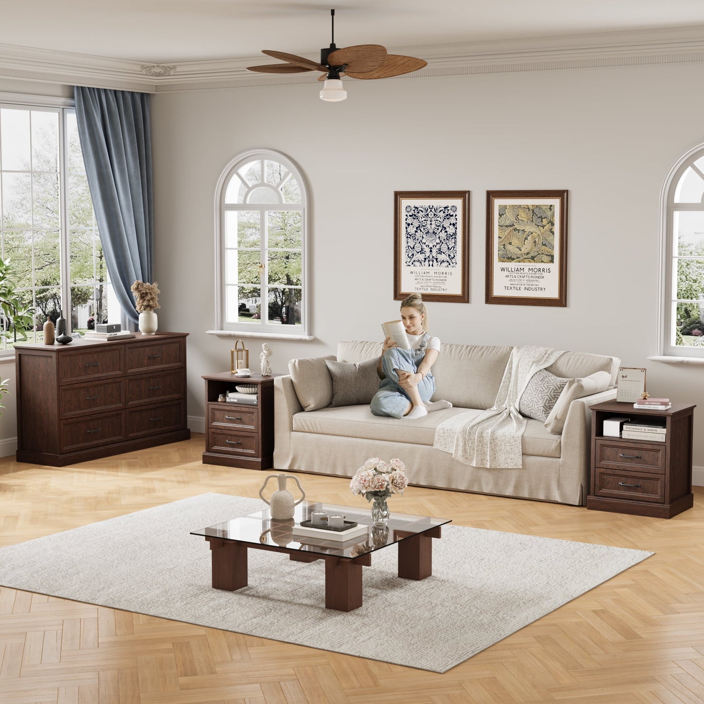YouTrend 7 Drawer Dresser and Nightstand Sets for Bedroom,3 Piece Bedroom Dresser Set,Fluted Dressers and Nightstands, Modern Bedroom Set