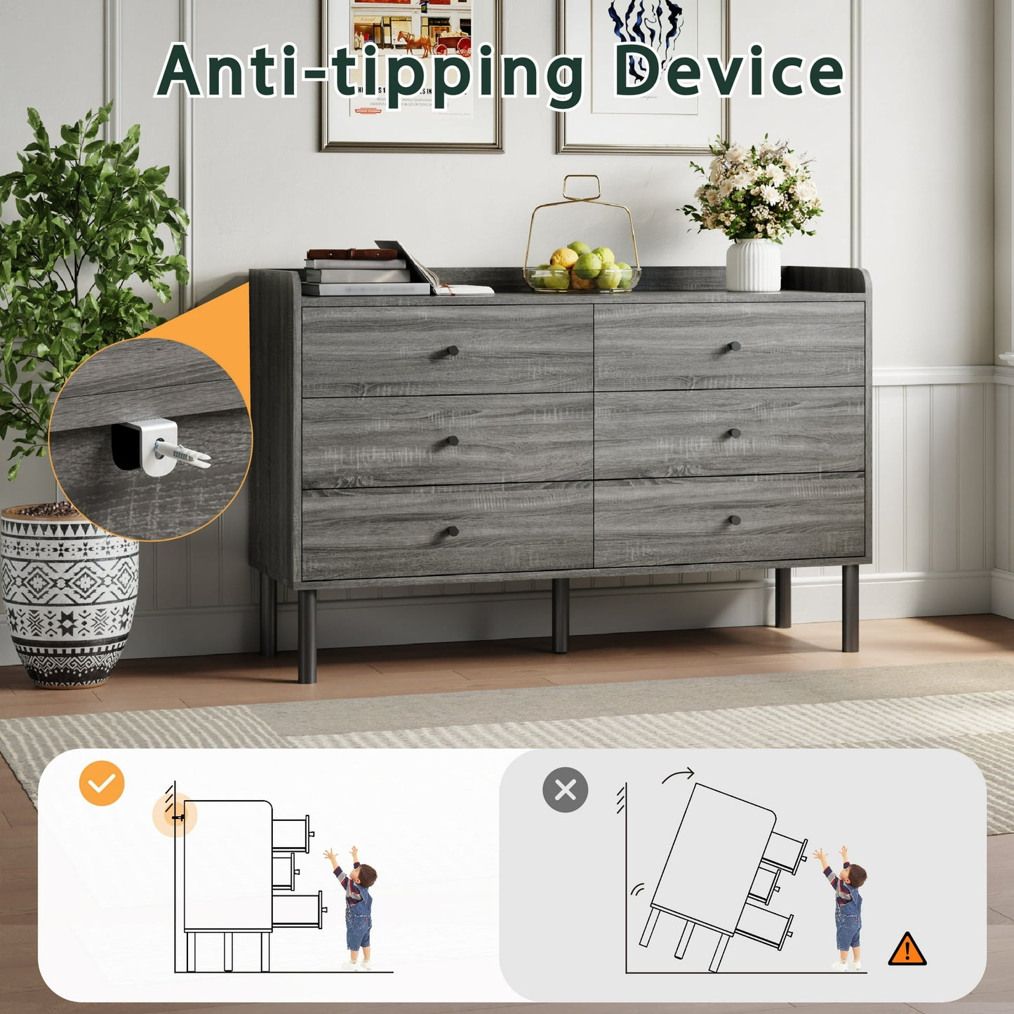 YouTrend 6 Drawer Wood Dresser Modern Storage Cabinet Sideboard Adult for Bedroom Living Room Hallway Home,White