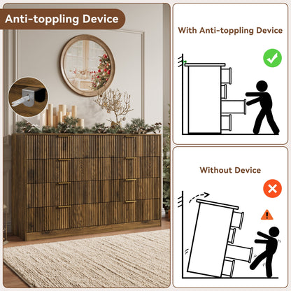 8 Drawer Dresser with for Bedroom,Modern Fluted Wood Chest of Drawer with Golden Embedded Handles for Living Room,Hallway