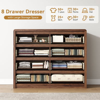 ASTUVIA 9 Fluted Drawers Dresser for Bedroom, 49.2" W Modern Chest of Drawers with Curved Profile Design, Mid Century Storage Dressers Organizer,Brown