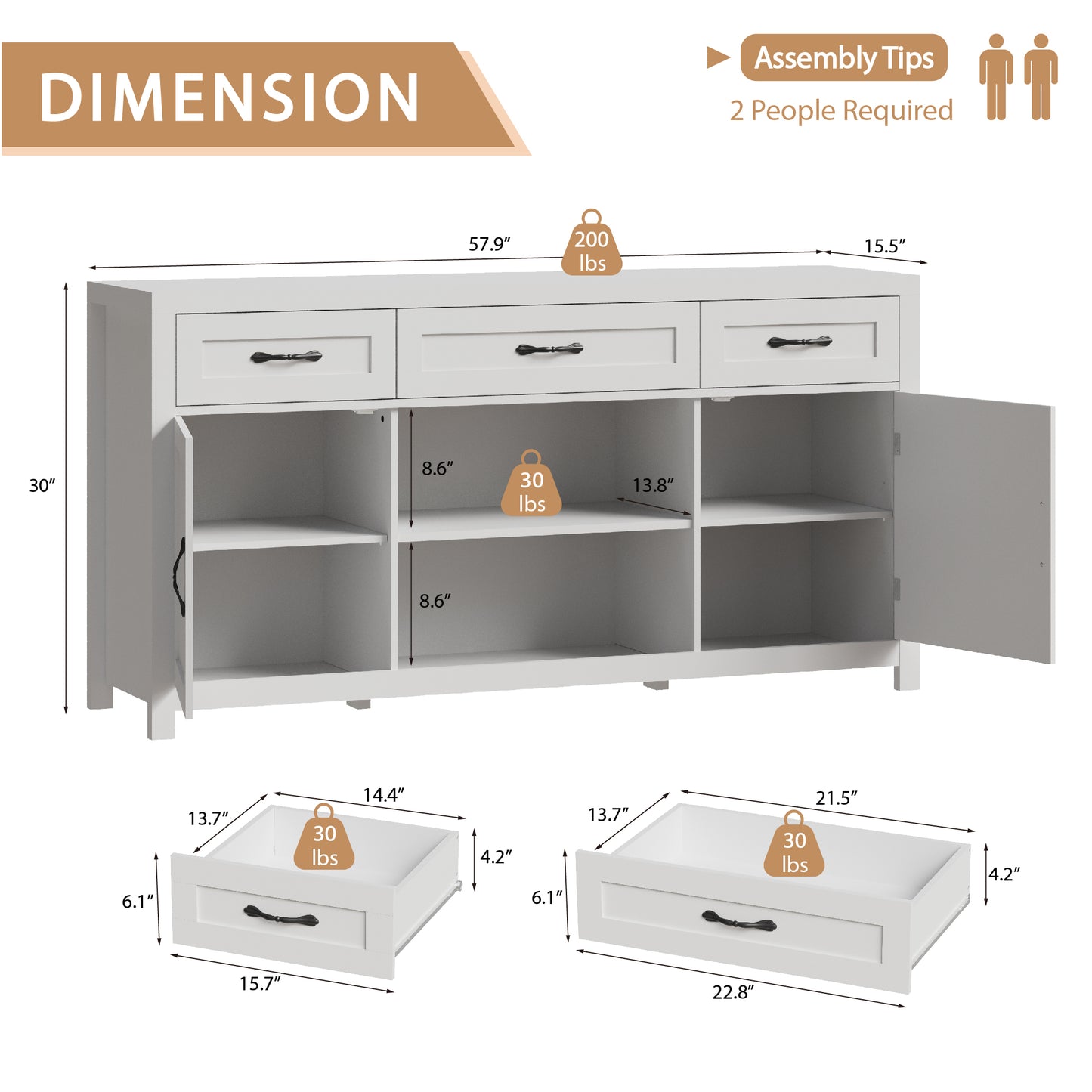 Farmhouse TV Stand for TVs up to 65'',Entertainment Center with Storage Cabinet for Living Room