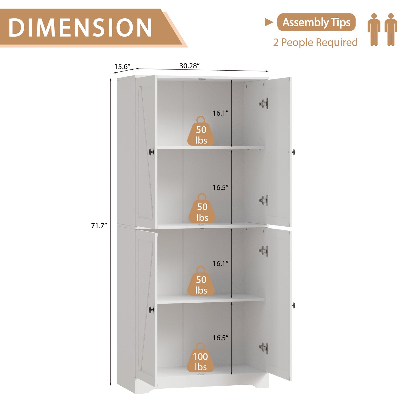 72'' Farmhouse Kitchen Pantry Cabinet with 4 Barn Doors,Storage Cabinet W/ 4 Shelves for Living Room,Kitchen,Bathroom,Office