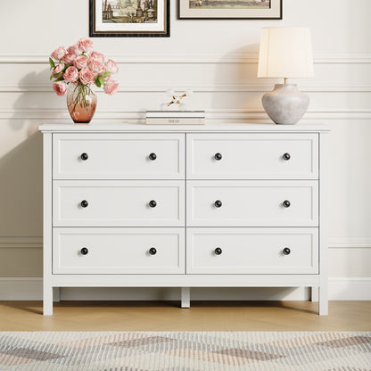 Dresser with 6 Drawer for Bedroom,Traditional Adult Chest of Drawers with Golden Handles for Living Room,Hallway,Nursery