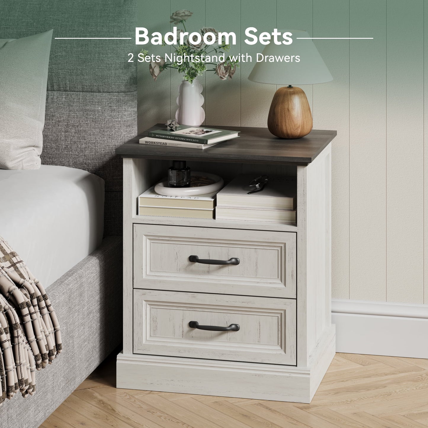 YouTrend 7 Drawer Dresser and Nightstand Sets for Bedroom,3 Piece Bedroom Dresser Set,Fluted Dressers and Nightstands, Modern Bedroom Set