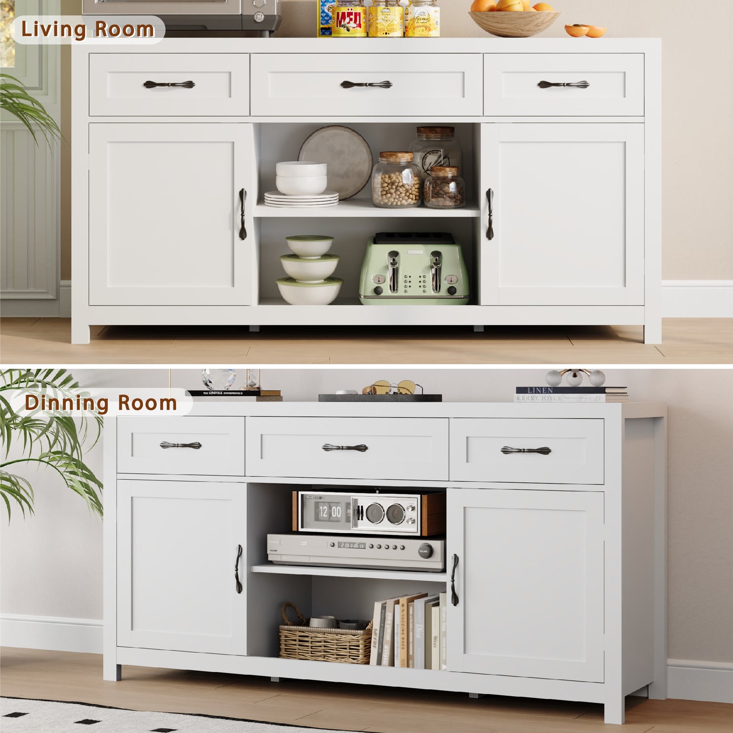 Farmhouse TV Stand for TVs up to 65'',Entertainment Center with Storage Cabinet for Living Room