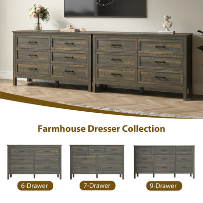 YouTrend 6 Drawer Farmhouse Dresser,Wood Adult Rustic Chest of Drawer with Metal Handles for Bedroom Living Room Hallway,Burlywood & White