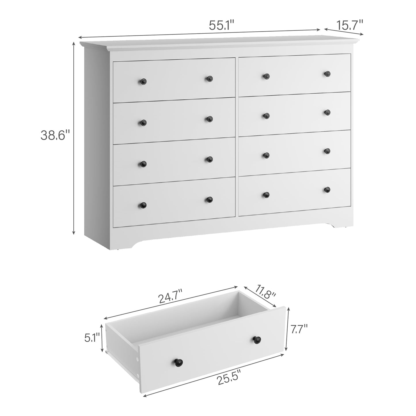 YouTrend 55.1" Wide Dresser for Bedroom, 10 Drawer Dresser with Large Drawers, Dresser for TVs Up to 65",Brown