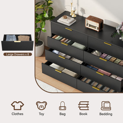 YouTrend 7 Drawer Dresser and Nightstand Sets for Bedroom,3 Piece Bedroom Dresser Set,Fluted Dressers and Nightstands, Modern Bedroom Set