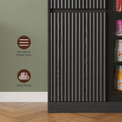 ASTUVIA Mini Fridge Cabinet with Power Outlet,Fluted Coffee Bar Cabinet with Mini Fridge Space,Buffet Sideboard with Drawers,Natural