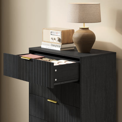 YouTrend 5 Drawer Dresser for Bedroom,Tall Dresser with Metal Handle,Fluted Dresser Modern Storage Cabinet for Home Office Living Room,White