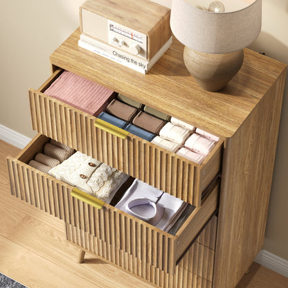 YouTrend 5 Drawer Dresser for Bedroom,Tall Dresser with Metal Handle,Fluted Dresser Modern Storage Cabinet for Home Office Living Room,White