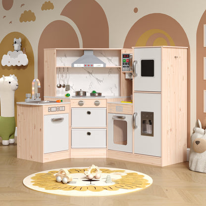 ASTUVIA Wooden Play Kitchen For Kids With Realistic Lights & Sounds, Smart Storage, Pretend Ice Maker, Sink, Stove, Inspiring Creative Role Play Toy