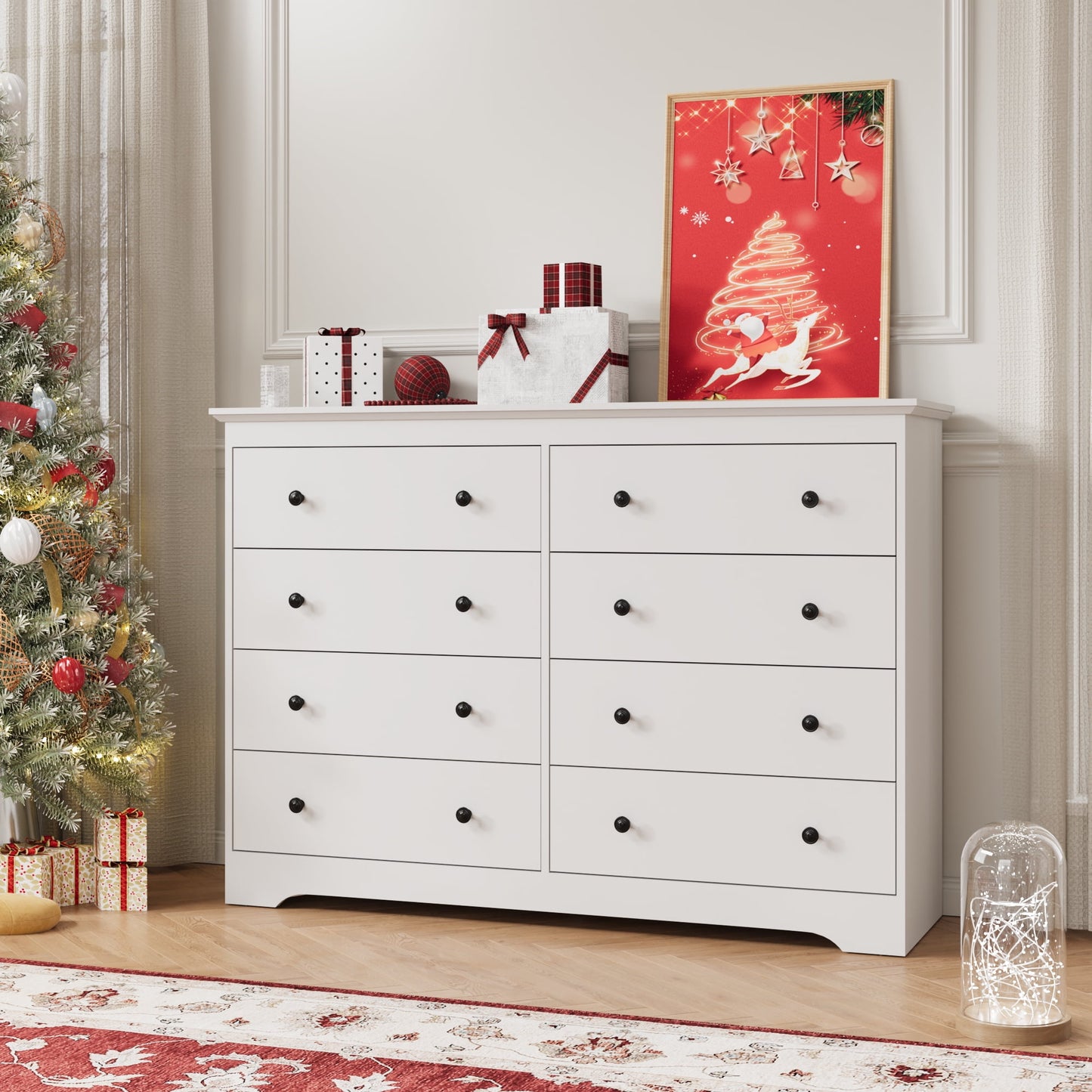 YouTrend 55.1" Wide Dresser for Bedroom, 10 Drawer Dresser with Large Drawers, Dresser for TVs Up to 65",Brown