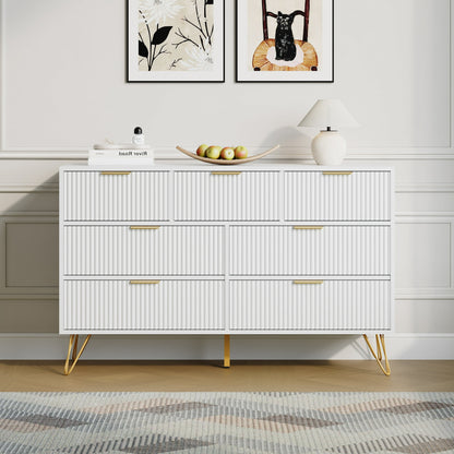 YouTrend White 7 Drawer Dresser with Fluted Wood and Metal Handles Legs for Bedroom Living Room Hallway