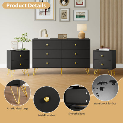 YouTrend Dresser and Nightstand sets,7 Drawer Dresser for Bedroom, 3 Piece Bedroom Dresser Set for Adult,Black