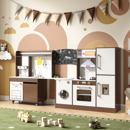 ASTUVIA Wooden Play Kitchen For Kids With Realistic Lights & Sounds, Smart Storage, Pretend Ice Maker, Sink, Stove, Inspiring Creative Role Play Toy