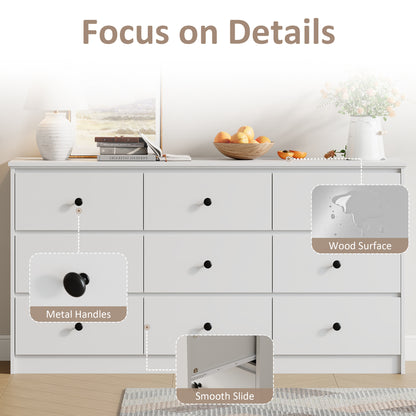 9 Drawer Dresser for Bedroom, Wood Dresser with Metal Handles for Living Room, Entryway, Hallway