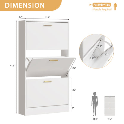 Shoe Cabinet with 3 Flip Drawers Narrow Storage Cabinet Organizer for Entryway