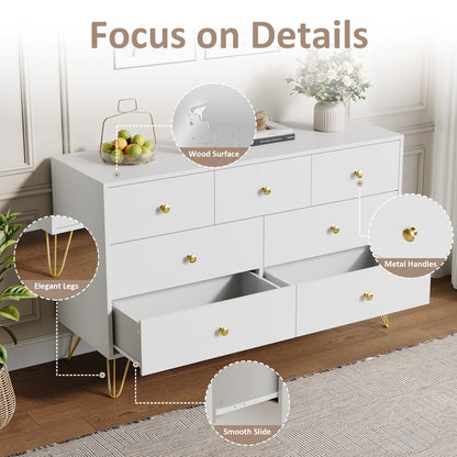 7 Drawer Dresser,Adult Chest of Drawers with Golden Handles & Legs for Bedroom,Living Room,Hallway,Nursery