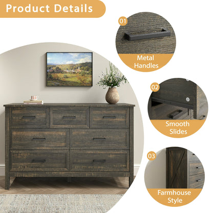 YouTrend 7 Drawer Farmhouse Dresser,Wood Adult Rustic Chest of Drawer with Metal Handles for Bedroom Living Room Hallway,Burlywood & White