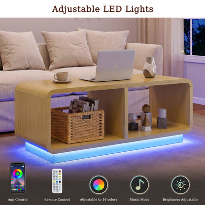 ASTUVIA Coffee Table with LED Lights, 47.2" W TV Stand Center Table with 2-Tiers for Living Room