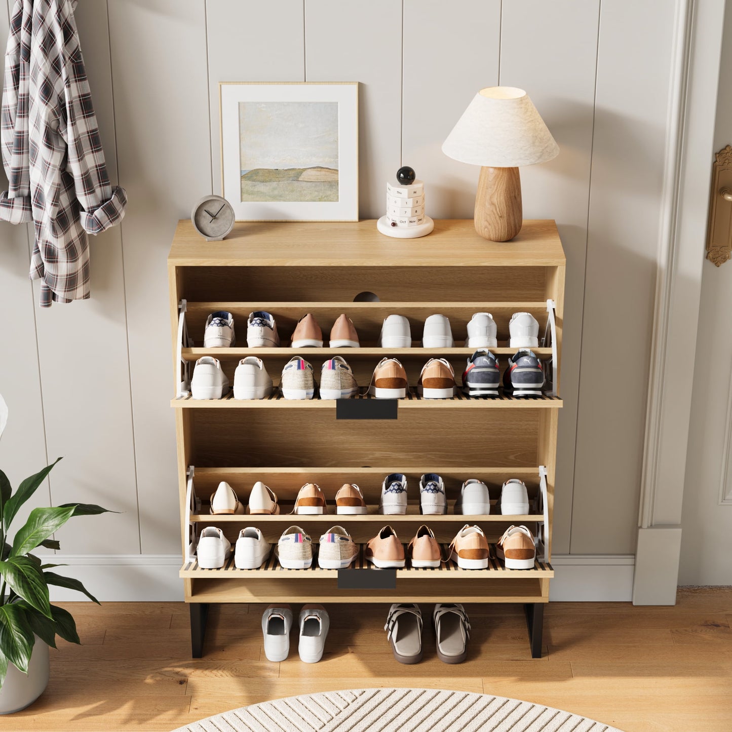 YouTrend Shoe Storage Cabinet,Shoe Rack for Entryway with 2 Flip Drawers,Shoes Storage Cabinet Organizer with Metal Legs,Natural