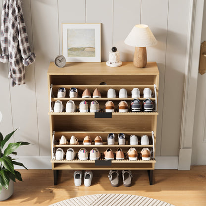 YouTrend Shoe Storage Cabinet,Shoe Rack for Entryway with 2 Flip Drawers,Shoes Storage Cabinet Organizer with Metal Legs,Natural