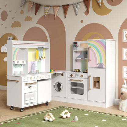 ASTUVIA Wooden Play Kitchen For Kids With Realistic Lights & Sounds, Smart Storage, Pretend Ice Maker, Sink, Stove, Inspiring Creative Role Play Toy