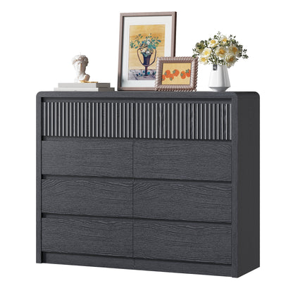 ASTUVIA 9 Fluted Drawers Dresser for Bedroom, 49.2" W Modern Chest of Drawers with Curved Profile Design, Mid Century Storage Dressers Organizer,Brown