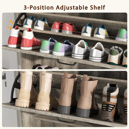 Shoe Storage Cabinet with 2 Flip Drawers, Farmhouse Shoe Organizer for Entryway